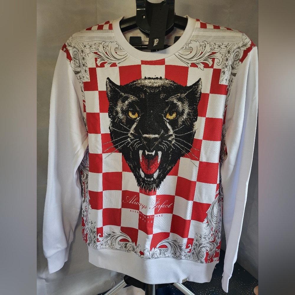 Red and White Checkered Panther Sweatshirt